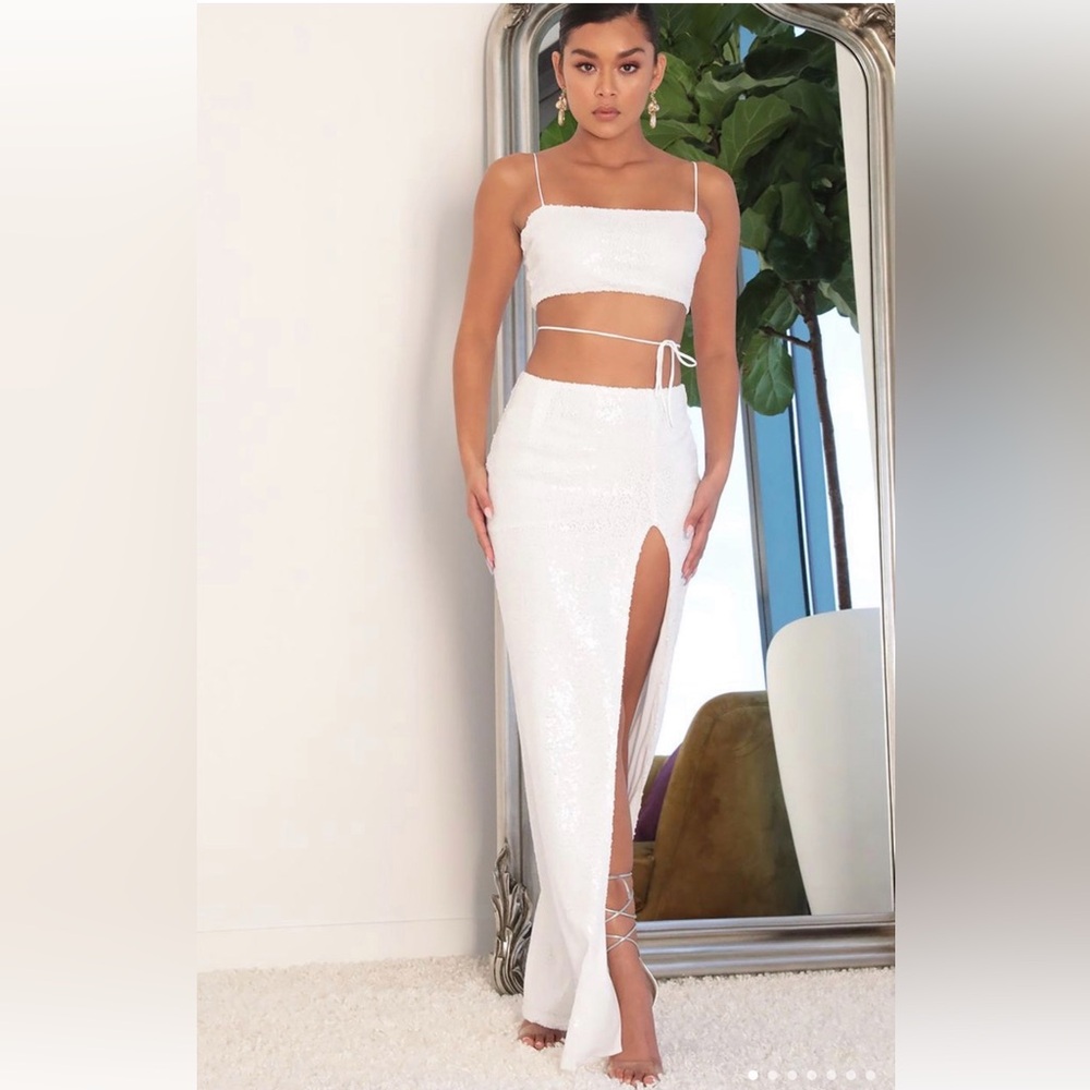 Lucy in the Sky Gala Sequin Maxi Set in White